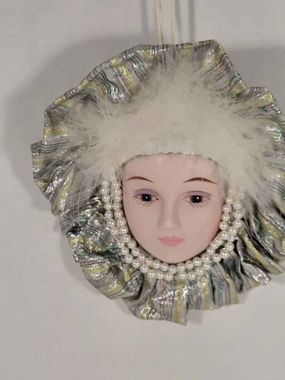 Vintage Art Deco Mardi Gras Porcelain Lady Face Ornament Wall Hanging Christmas